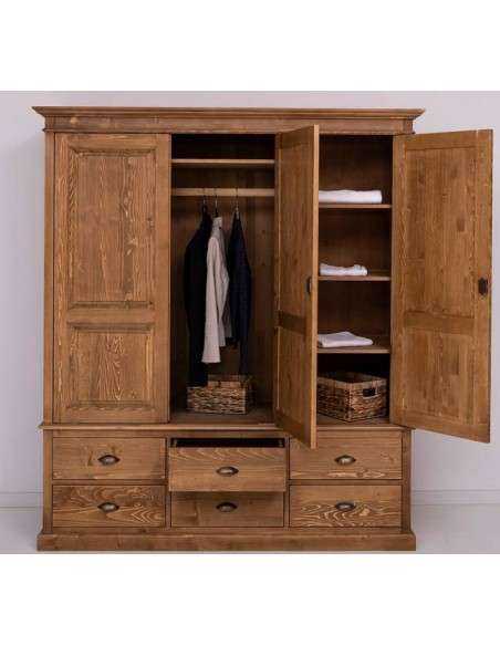 Armadio guardaroba country in legno a tre ante e cassetti  MS363
