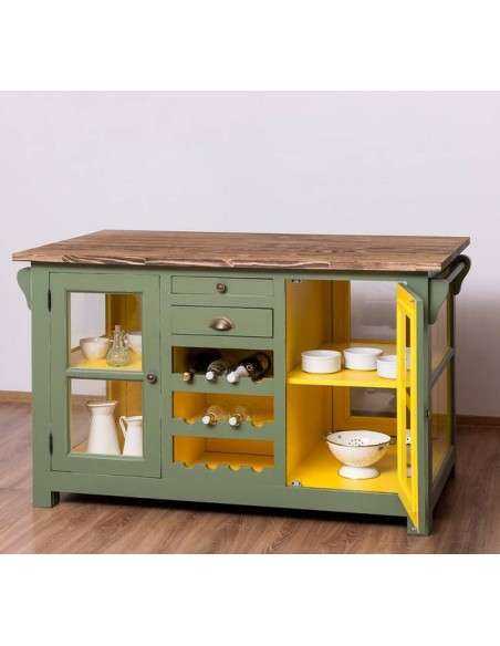 Cucina isola centrale portabottiglie legno stile shabby chic MS608