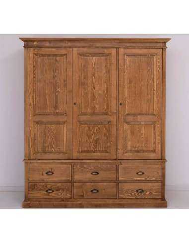 Armadio guardaroba country in legno a tre ante e cassetti  MS363