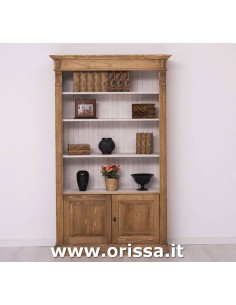 Libreria in legno colorata con antine e mensole stile country e nordico MS160