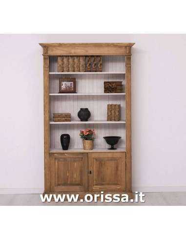 Libreria in legno colorata con antine e mensole stile country e nordico MS160