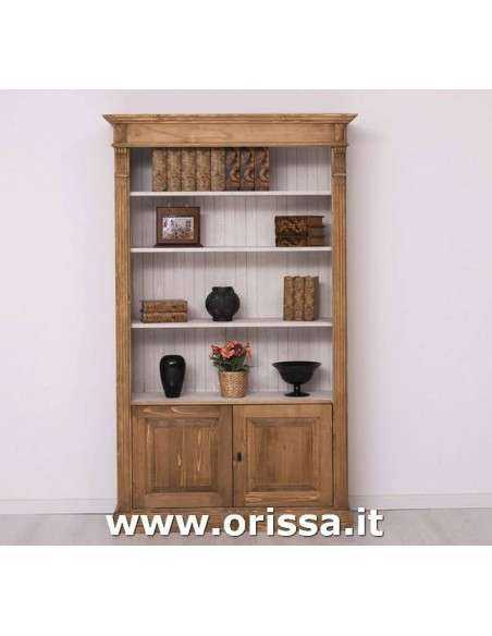 Libreria in legno colorata con antine e mensole stile country e nordico MS160