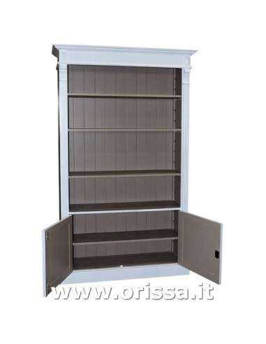 Libreria in legno colorata con antine e mensole stile country e nordico MS160