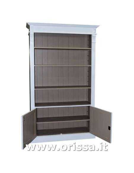 Libreria in legno colorata con antine e mensole stile country e nordico MS160