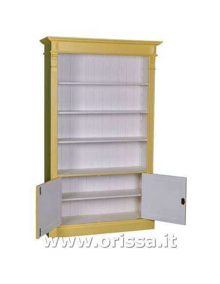 Libreria in legno colorata con antine e mensole stile country e nordico MS160
