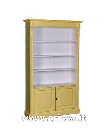 Libreria in legno colorata con antine e mensole stile country e nordico MS160