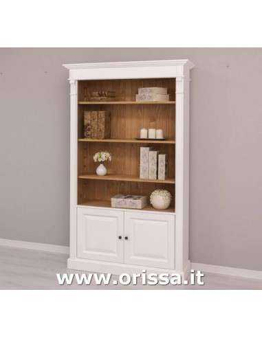 Libreria in legno colorata con antine e mensole stile country e nordico MS160