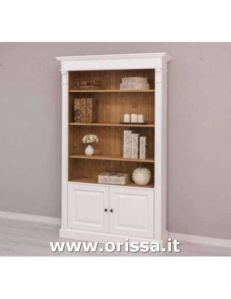 Libreria in legno colorata con antine e mensole stile country e nordico MS160