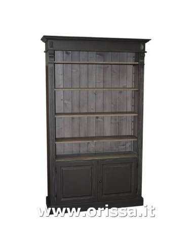 Libreria in legno colorata con antine e mensole stile country e nordico MS160