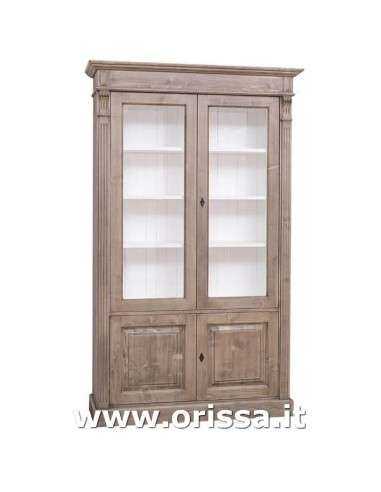 Libreria in legno colorata con 4 ante e ripiani interni stile country e nordico MS177