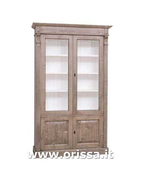 Libreria in legno colorata con 4 ante e ripiani interni stile country e nordico MS177