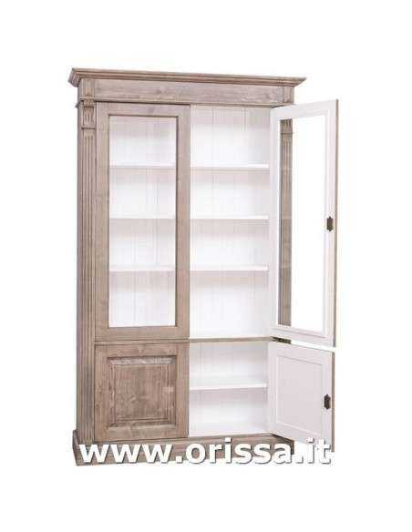 Libreria in legno colorata con 4 ante e ripiani interni stile country e nordico MS177