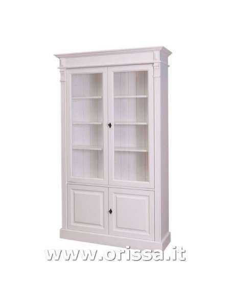 Libreria in legno colorata con 4 ante e ripiani interni stile country e nordico MS177