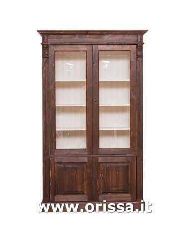 Libreria in legno colorata con 4 ante e ripiani interni stile country e nordico MS177