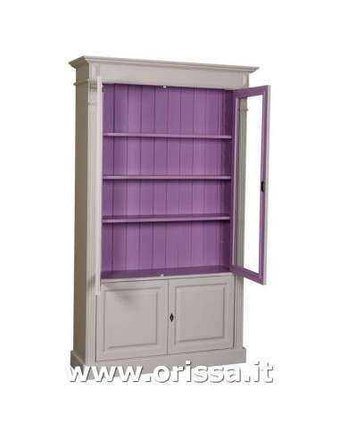 Libreria in legno colorata con 4 ante e ripiani interni stile country e nordico MS177