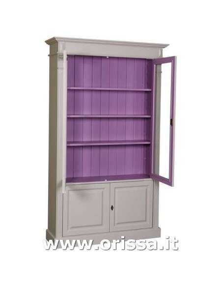 Libreria in legno colorata con 4 ante e ripiani interni stile country e nordico MS177