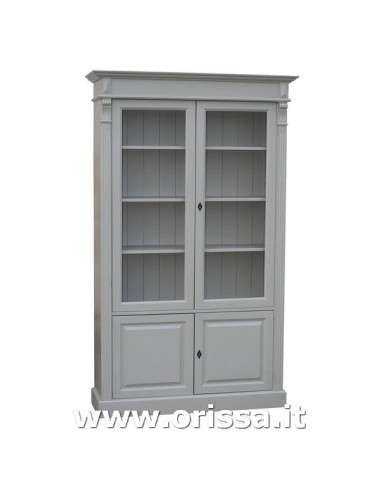 Libreria in legno colorata con 4 ante e ripiani interni stile country e nordico MS177