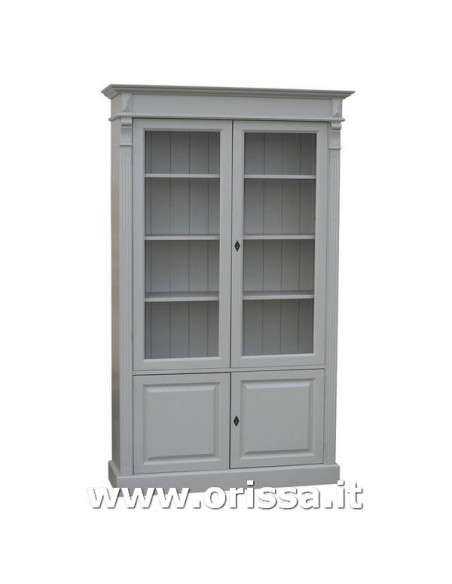 Libreria in legno colorata con 4 ante e ripiani interni stile country e nordico MS177