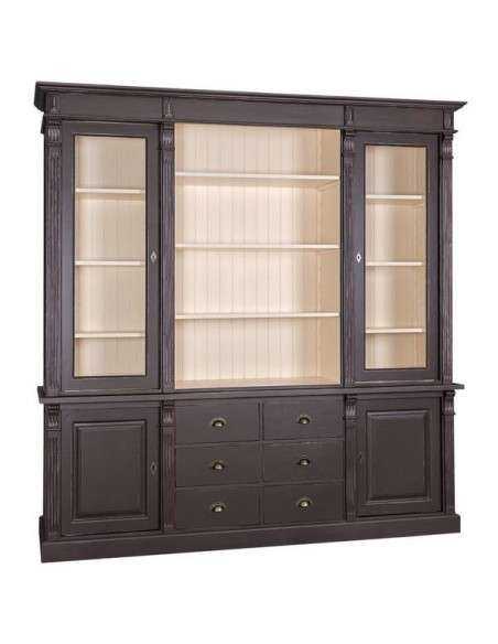 Libreria country legno di pino rustica o colorata con cassetti 223cm MS295B+57S