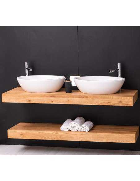Mensola Sottolavabo Bagno in Legno Massello - Pino o Rovere da 150cm MS742