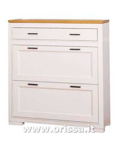 Scarpiera country in legno colorato con due ante e cassetto MS642