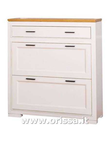 Scarpiera country in legno colorato con due ante e cassetto MS642
