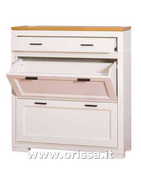 Scarpiera country in legno colorato con due ante e cassetto MS642