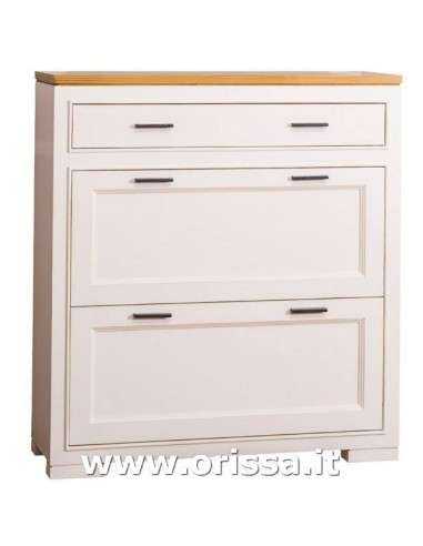 Scarpiera country in legno colorato con due ante e cassetto MS642