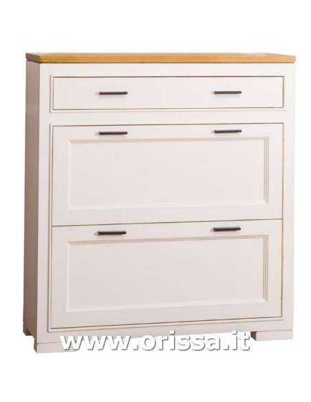 Scarpiera country in legno colorato con due ante e cassetto MS642