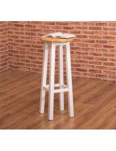 Sgabello in legno con poggia piedi stile country MS625