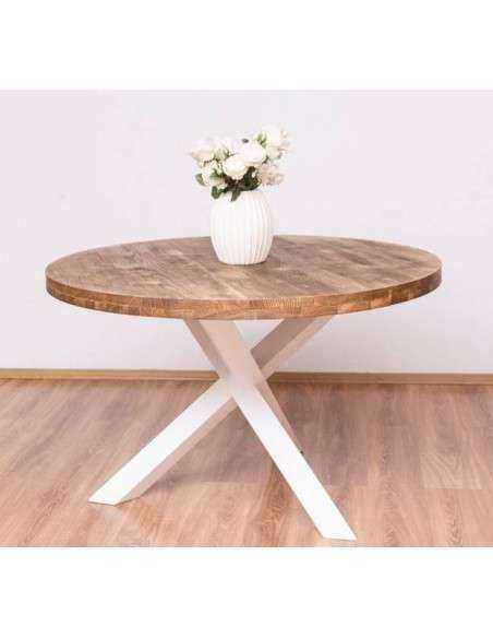 Tavolo rotondo con gamba centrale a XY in legno - MS677
