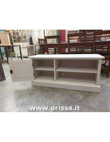 Porta tv 120cm legno pino bianco decapato