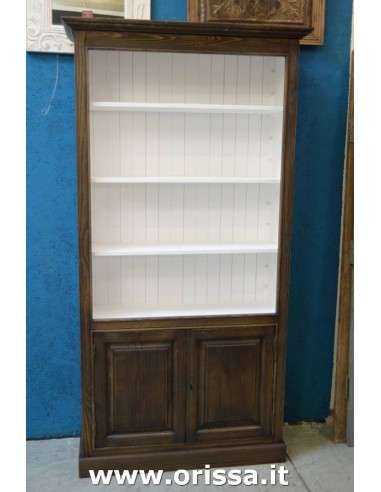 Libreria 109 cm in legno di pino massello – stile country, finitura noce spazzolato