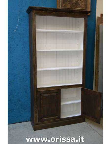Libreria 109 cm in legno di pino massello – stile country, finitura noce spazzolato
