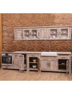 Cucina shabby chic in legno di pino – moduli affiancati con top su misura