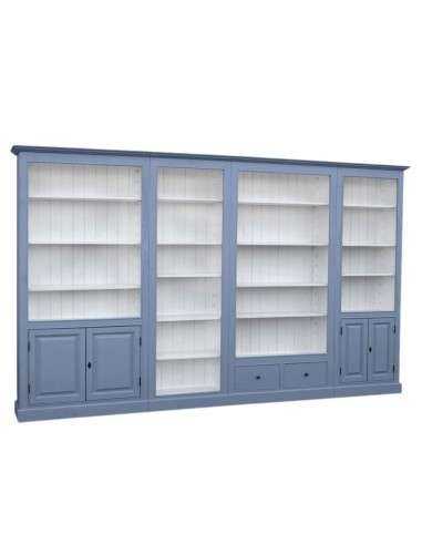 Libreria country in legno di pino – celeste, 4 moduli affiancabili