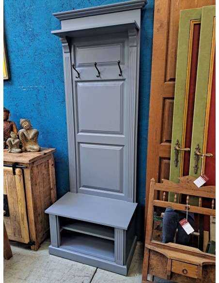 Mobile cappottiera country in legno – finitura grigio azzurro, 80×210h cm