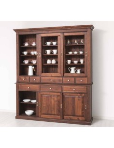 Credenza in legno di pino ante scorrevoli e cassetti noce antico 192cm 2