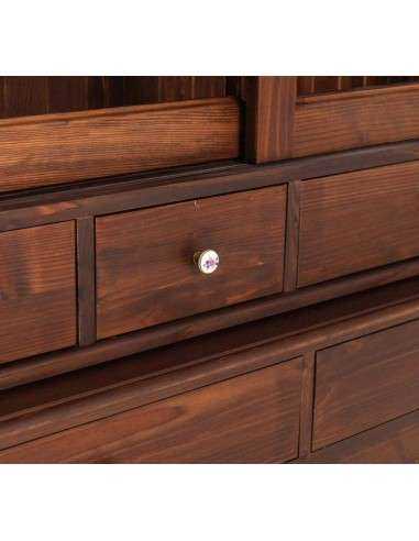 Credenza in legno di pino ante scorrevoli e cassetti noce antico 192cm