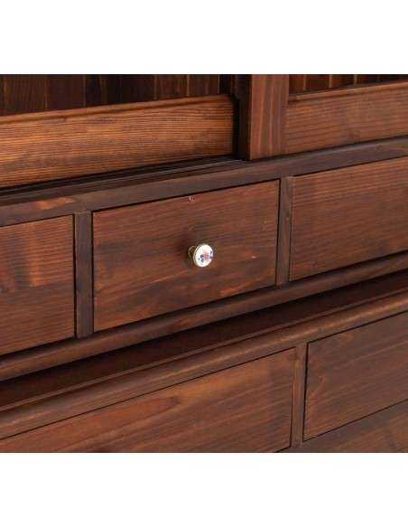 Credenza in legno di pino ante scorrevoli e cassetti noce antico 192cm
