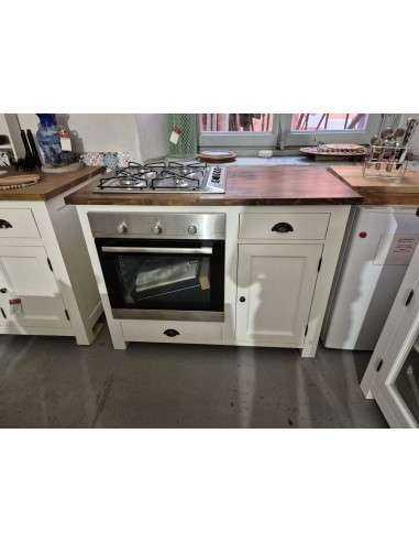 Mobile cucina in legno bianco – top in legno, vano per forno e piano cottura