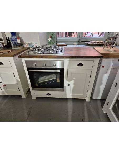 Mobile cucina in legno bianco – top in legno, vano per forno e piano cottura