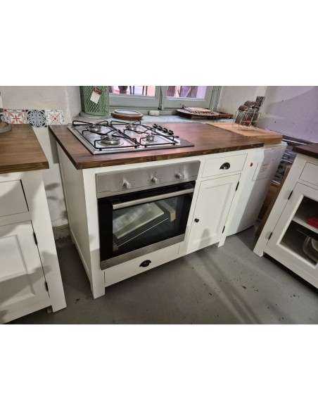 Mobile cucina in legno bianco – top in legno, vano per forno e piano cottura