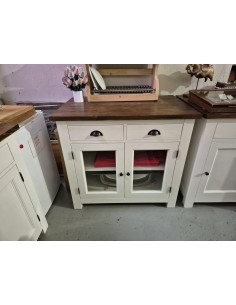 Modulo cucina 100 cm in legno bianco – ante vetro e cassetti, top in pino 2