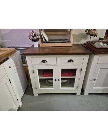 Modulo cucina 100 cm in legno bianco – ante vetro e cassetti, top in pino