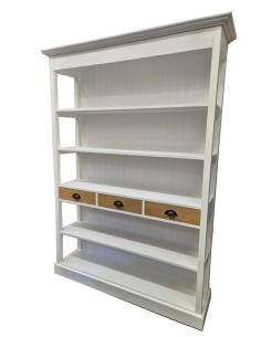 Libreria country in legno bianco con cassetti naturali – 140x39 H197cm