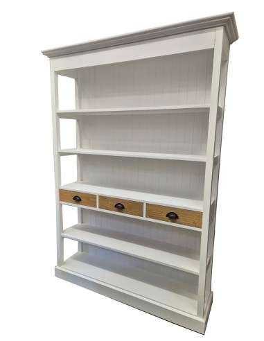 Libreria country in legno bianco con cassetti naturali – 140x39 H197cm