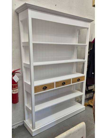 Libreria country in legno bianco con cassetti naturali – 140x39 H197cm