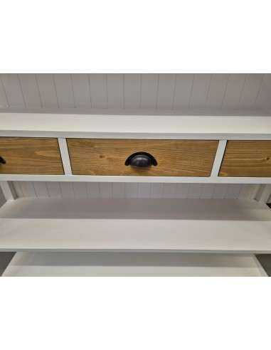 Libreria country in legno bianco con cassetti naturali – 140x39 H197cm