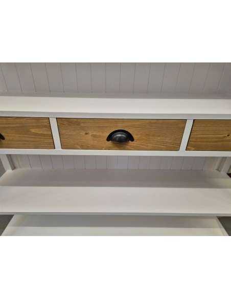 Libreria country in legno bianco con cassetti naturali – 140x39 H197cm